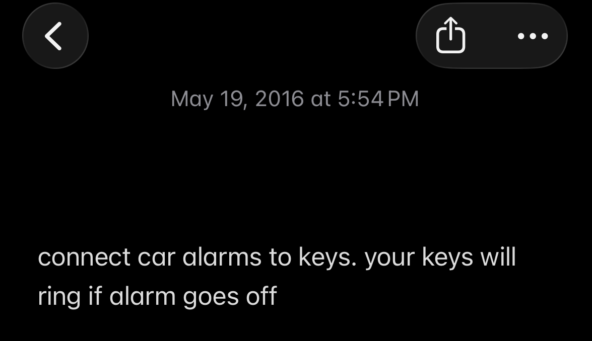 Original iPhone note about connecting car alarms to keys